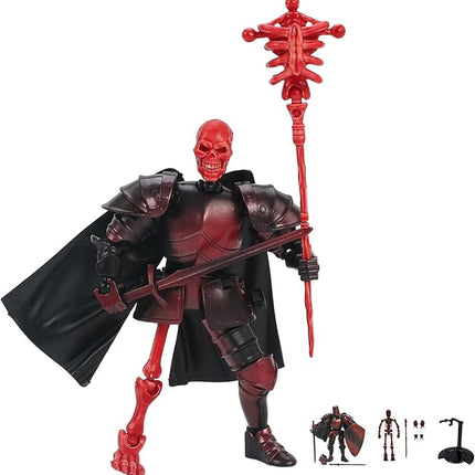 Mystic Red Skeleton Knight Action Figure Toy, Multi-Jointed Movable Dummy Medieval T13 Articulated Robot Figure, Fantasy Warrior Undead Skeleton Death Knights Display Model (Assembly Required)
