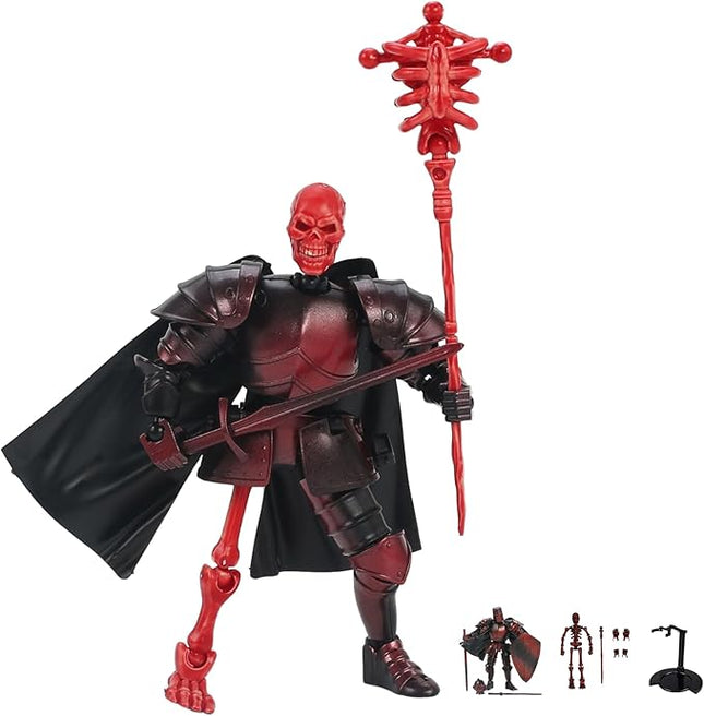 Mystic Red Skeleton Knight Action Figure Toy, Multi-Jointed Movable Dummy Medieval T13 Articulated Robot Figure, Fantasy Warrior Undead Skeleton Death Knights Display Model (Assembly Required)
