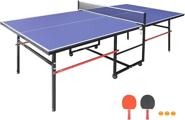 Table Tennis Table 4.5 FT / 6 FT / 8 FT / 9 FT Foldable Portable Ping Pong Table with 2 Table Tennis Paddles 3 Balls and Net for Indoor Outdoor Games