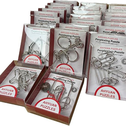 AHYUAN 24 Packs Large Metal Puzzles Brain Teaser IQ Wire Puzzles with Individual Backside Solution Paper Box Gift Package Educational Puzzle Games Toys Magic Trick Toy Party Favors for Kids Adults