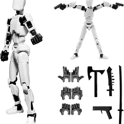 (Assembly Completed 2025 New Titan 13 Action Figure Set,Lucky Robot 13 Action Figure 3D Printed Multi-Jointed Movable，Multiple Accessories (Assembly Completed- White)