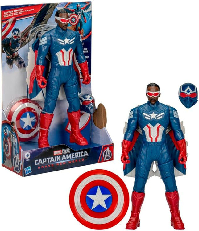 Marvel Avengers Captain America: Brave New World Flight Mode Action Figure with Accessories, 9-Inch-Scale (22 cm) Super Hero Toys for Kids Ages 4+
