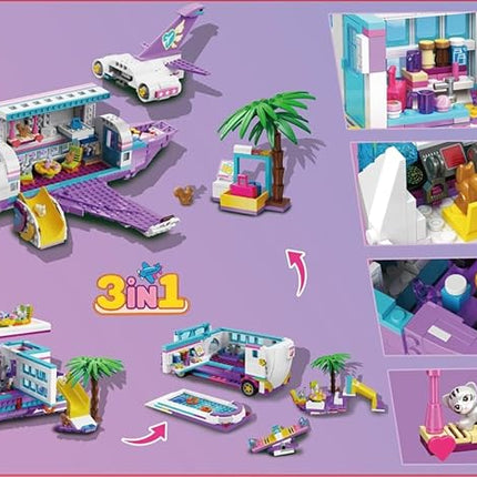 HOGOKIDS 3-in-1 Friends Airplane Building Toy Set - 808PCS Plane/Boat/Camper Van Building Toys with Cute 6 Mini Animals, Slide, Fun Accessories and Stickers, Birthday Gifts for Girls Boys Age 8-12+