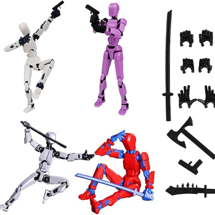 WEAREWE 4PCS 13 Action Figures Se13 Action Figure Multi-Jointed Movable Toy for Kids(DIY White-Purple-Grey-red Blue)