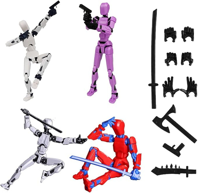 WEAREWE 4PCS 13 Action Figures Se13 Action Figure Multi-Jointed Movable Toy for Kids(DIY White-Purple-Grey-red Blue)