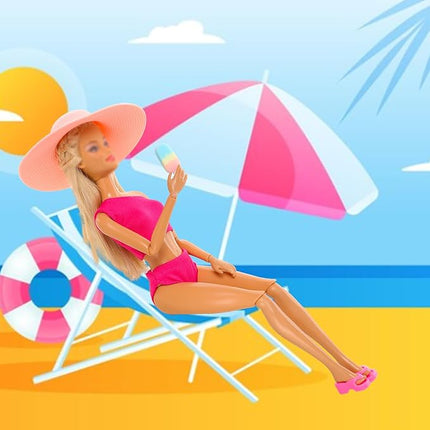 20 Packs Doll Clothing Accessories Set for 11.5 Inch Girl Dolls - Includes 5 Bikini Swimwear Beach Bathing Suits, Coat, Mermaid Dress, 5 Shoes, 3 Slippers, Swimming Pool Floaties, Drinks & Sunglasses