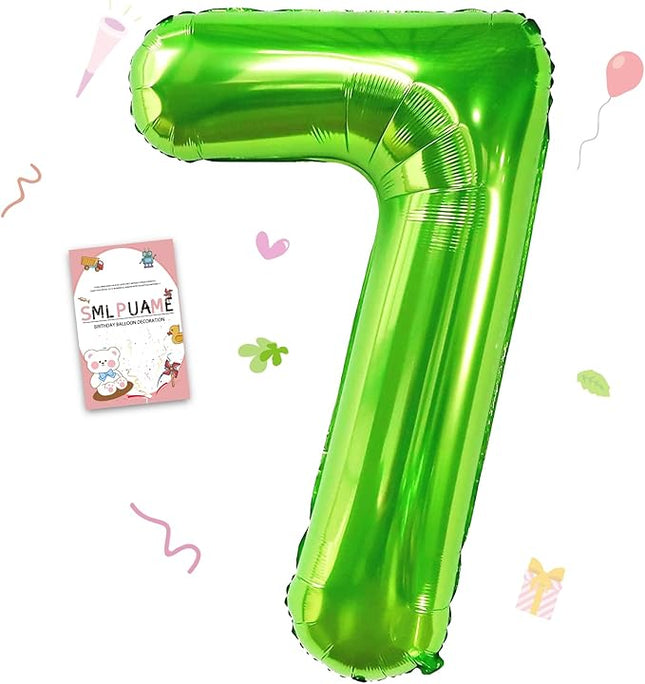 Smlpuame 40 inch Number Balloon 0-9 Green Large Number 7 Balloons,Digital Balloons for Birthday Party Celebration Decorations Supplies, Helium Foil Number Balloons for Wedding Anniversary