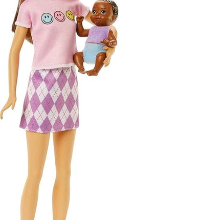 Barbie Dolls and Accessories, Skipper Doll (Two-Tone Hair) with Baby Figure and 5 Accessories, Babysitters, Inc. Playset