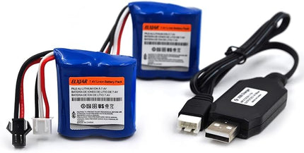 (4-Pack) 7.4V 600mAh Li-ion Battery with SM-2P Plug for Skytech H100 H102 H106 H120 TKKJ Blue Boat Syma Q2 Q3 Q7 RC Ship 18350 Models