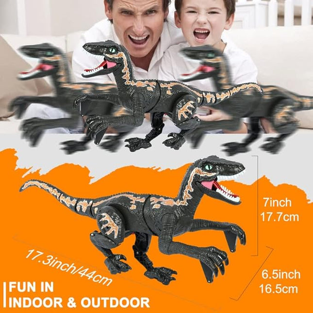 Remote Control Dinosaur Toys for Kid - Walking Dinosaur Toys for Boys 5-7，RC Jurassic Velociraptor Toys 8-12，Robot 3-5 with Light Sounds Birthday Gift Toy for Boys Age 3+ Rechargeable Black