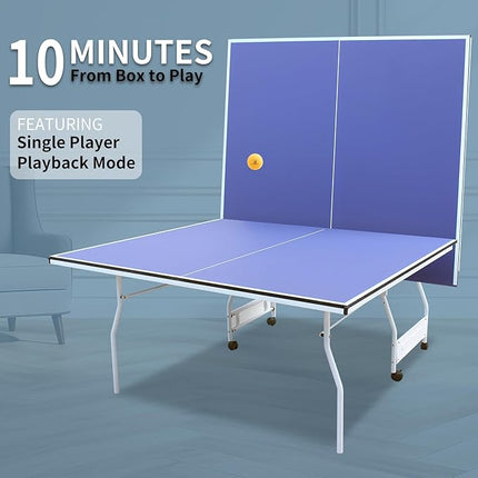 Table Tennis Table 4.5 FT / 6 FT / 8 FT / 9 FT Foldable Portable Ping Pong Table with 2 Table Tennis Paddles 3 Balls and Net for Indoor Outdoor Games