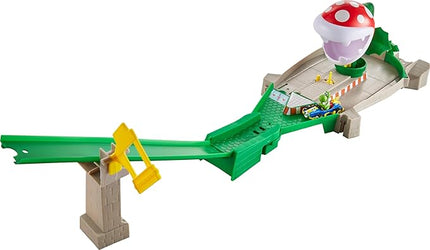 Hot Wheels Mario Kart Track Set & Toy Car, Piranha Plant Slide Playset with First-Appearance Yoshi Kart Vehicle & Gravity Launcher