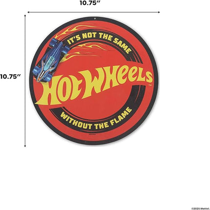 Mattel Hot Wheels Not the Same Without the Flame Metal Sign - Fun Hot Wheels Wall Decor for Kids' Bedroom or Man Cave