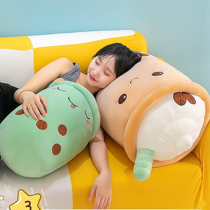 MDXMY Plush Stuffed Bubble Tea Plush Pillow Soft Cute Pearl Milk Tea Hug Toy(Green Cream, 13.7 inches)