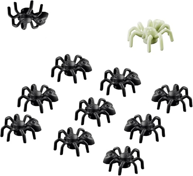 LEGO Animal Halloween Accessory - 10 Black Spiders (with Bonus Glow in The Dark Spider)