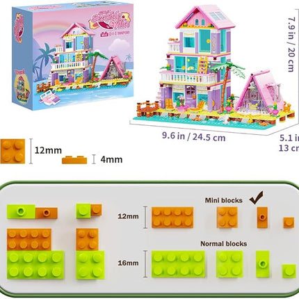 Girl Beach House Building Blocks Toys for Girls Age 8+, Seaside Villa Friends Building Set with Light, 791pcs Mini Bricks