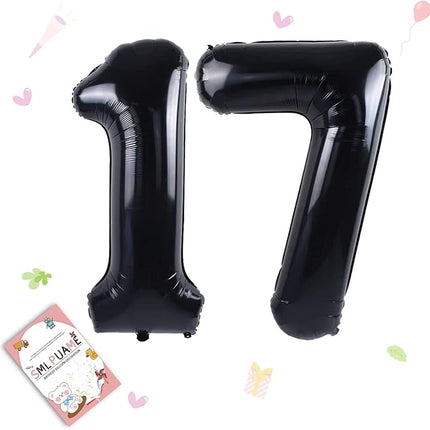 Smlpuame 40 inch Number Balloon 0-9 Black Large Number 17 Balloons,Digital Balloons for Birthday Party Celebration Decorations Supplies, Helium Foil Number Balloons for Wedding Anniversary