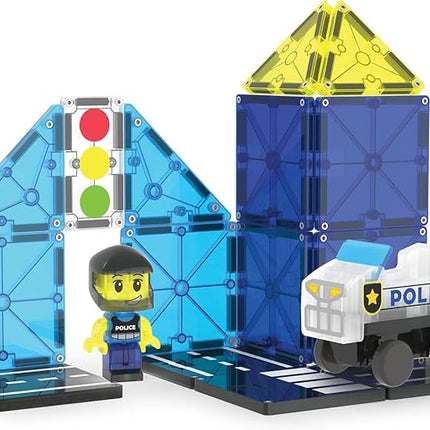 MAGNA-TILES Police Patrol 20-Piece Magnetic Construction Set, The Original Magnetic Building Brand