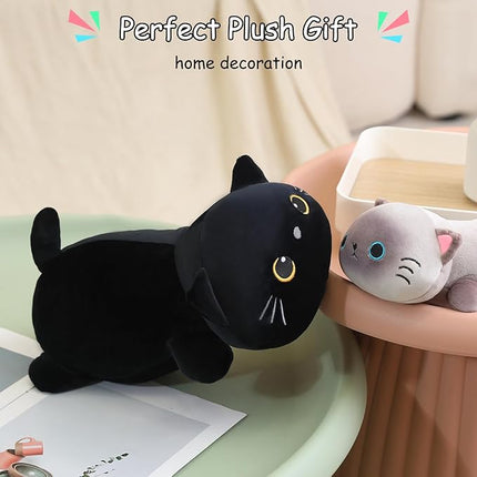 SQEQE Weighted Black Cat Plush, Weighted Black Cat Stuffed Animal, Cute Plushies Soft Pillow Toy Gift for Kids Adults 23.6 Inch, 3.1 Lbs