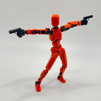 3D Printed 5.54-inch Multi-Jointed Action Figures Dummy13, Full Body Mechanical Movable Toy, Multiple Accessories, Hand Painted Figure, Desk Decoration, Creative Gifts (Orange)