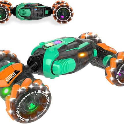 RC Gesture Sensing Stunt Car, 360° Rotating 4WD Remote Control Transform Remote & Hand Car, Remote & Hand, Double-Sided Driving with Lights & Music,Birthday Drift Toy Gift for Kids Age 7 8 10 12 Year