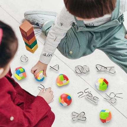 16 Pack Brain Teasers Puzzles for Kids & Adults, Brain Teasers Metal IQ Toys Puzzle Mind Game 3D Coil Cast Wire Unlock Interlock Magic Ball Puzzles for Teenagers