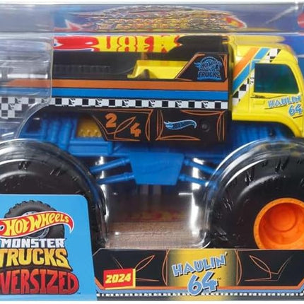 Hot Wheels Monster Trucks Oversized Haulin 64 Flatbed Truck, 1:24 Scale, Die-Cast