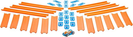 Hot Wheels Toy Car Straight Track Set with 37 Component Building Parts & 1:64 Scale Vehicle