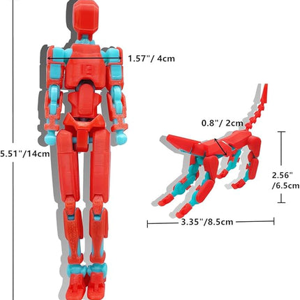 T13 Action Figures Set (Assembly Completed) Dummy 13 Titan 13 Robot Action Figure 3D Printed Robo Multi-Jointed Movable Action Figure Toy with Full Articulation (Red Blue Figure + Dog)