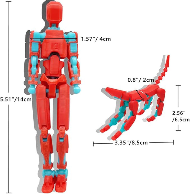 T13 Action Figures Set (Assembly Completed) Dummy 13 Titan 13 Robot Action Figure 3D Printed Robo Multi-Jointed Movable Action Figure Toy with Full Articulation (Red Blue Figure + Dog)