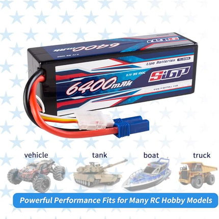 3S 11.1V Lipo Battery 6400mAh 100C Hard Case with EC5 Plug for RC Car Truck Boat Vehicles Tank Buggy Racing Hobby 2 Packs