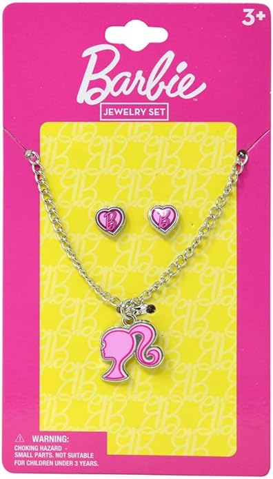 HER Barbie Jewelry Set for Kids, Character Pendant Necklace with Barbie Earrings, Ages 3