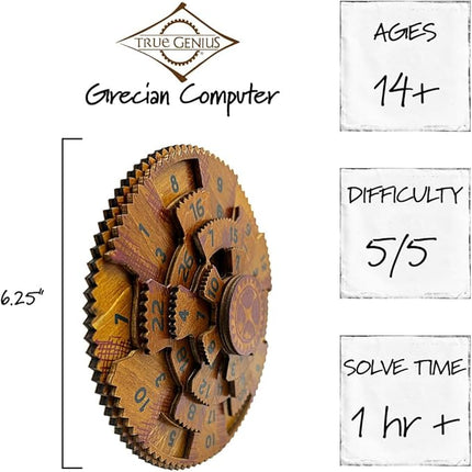 Project Genius Grecian Computer Mechanical Math Puzzle, Wooden Brainteaser Gift for History Buffs and Smart Kids, Teens, and Adults - True Genius Series Inspired by The Ancient Antikythera Mechanism