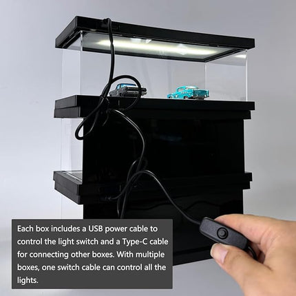 1/64 Model Car Display Case - Compatible with Hot Wheels Matchbox Mini GT Diecast Cars,Acrylic Box for Toy Cars Display Décor and Storage,Stackable Garage Diorama with LED Lights(1T-GreenWall)