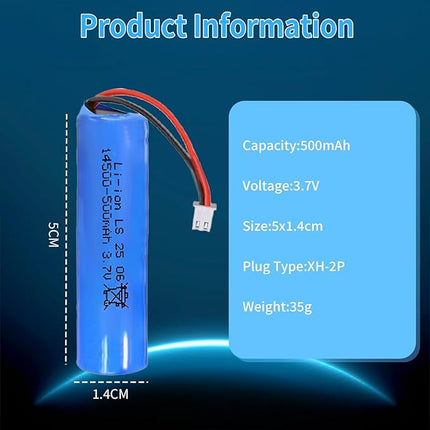 14500 Rechargeable Battery, 3.7V 500mAh Li-ion Battery XH-2 Pin Plug with USB Charger Cable for Flashlights, Electric Toys, DIY Battery Pack, Bluetooth Speakers