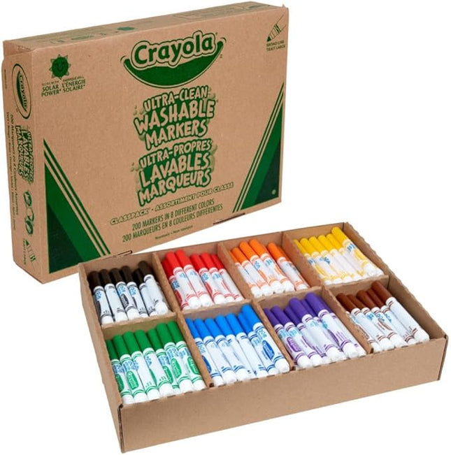 Crayola Broad Line Washable Markers - 200ct, Bulk Markers for Kids, 8 Assorted Colors, School Classroom Arts & Crafts Supplies for Teachers, Ages 3, 4, 5