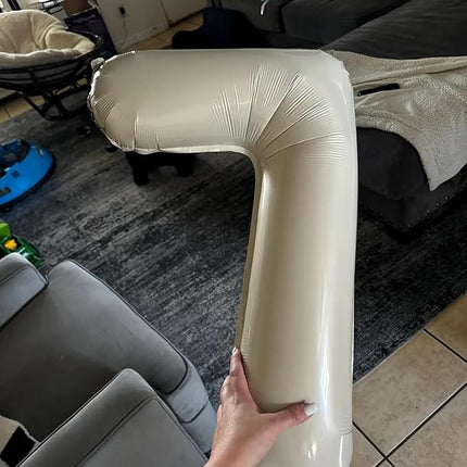 Smlpuame 40 Inch Beige Number 7 Balloons for 7th Birthday Decorations Boys Girl, Giant Self-Sealing Cream Foil Number 0-10 White Sand Balloon for Women Men Party Anniversary Baby Shower Supplies