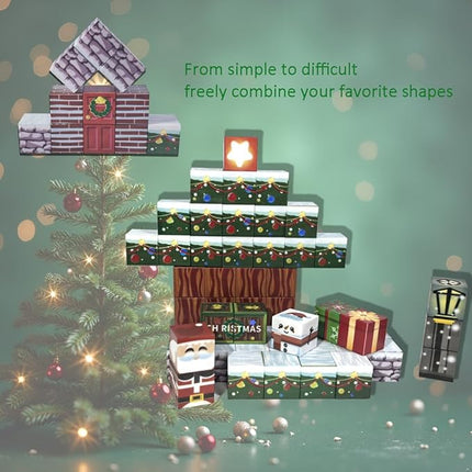 Magnetic Construction Building Blocks Set, 136PCS Tile with 4 Toy Trucks, Education STEM Consrtuction Site Theme Toy for Age 3-5, 6 7 8 9 10 (Christmas Theme)