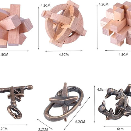 Brain Teaser Puzzle for Adults Puzzles Metal Hole Lock Adult Educational Toy Jigsaw IQ Puzzle（6 Pack） (Gold)