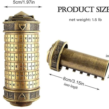 Unique Valentines Gift Cryptex Da Vinci Code Mini Cryptex Lock Puzzle Boxes with Hidden Compartments Heavy Real Metal Novelty Birthday Gifts Big Enough for Notes,Paper Money,Rings,Jewelry (Bronze)