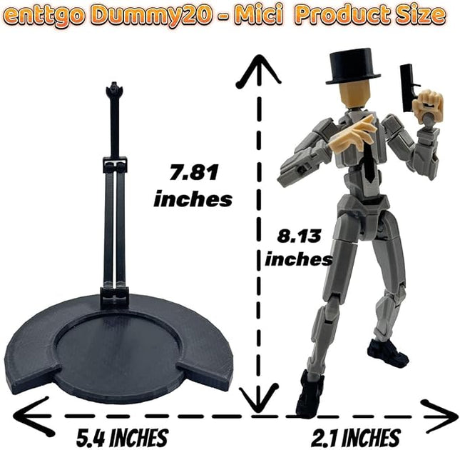 3D Printed 8.13-inch Action Figure Dummy-Mici20, Full Body Mechanical Movable Toy, Multiple Accessories, Desk Decoration (3 HandsType, Bracket, Weapons, Armour) (Gray)
