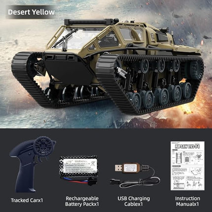 RC Tank Car, 1:16 Remote Control Crawler 10KM/H High Speed Tank, 2.4Ghz RC Rock Crawler Off-Road 4WD 360°Rotating Drifting Car, Military Truck Toy for Kids,3 Batteries