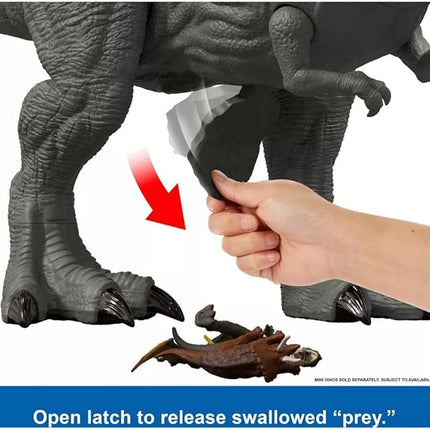 Mattel Jurassic World Rebirth Super Colossal Tyrannosaurus Rex Action Figure, T-Rex Dinosaur Toy Swallows Minis, Movie-Accurate Posable