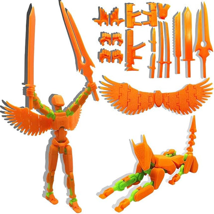 T13 Action Figures Set (Assembly Completed) Dummy 13 Titan 13 Robot Action Figure 3D Printed Robo Multi-Jointed Movable Action Figure Toy with Full Articulation (T 13 Orange Green Figure + Dog)