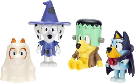 Bluey Figure 4-Packs, Halloween, 2.5" Poseable, Bingo, Chloe & Lucky Dressed in Halloween Costumes, with Accessories, Kids Can Recreate Their Favorite Moments