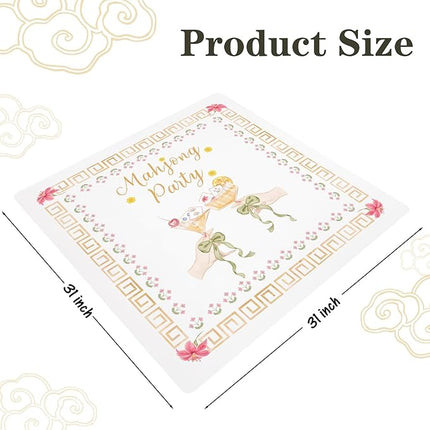 Orange Floral Chinoiserie Mahjong Mat 31 x 31 in, Green Bow Cocktail Mahjong Mat for Table, Non-Slip Noise Reduction Game Table Cover Tablecloth for Card Poker Dominoes Dice and Board Games