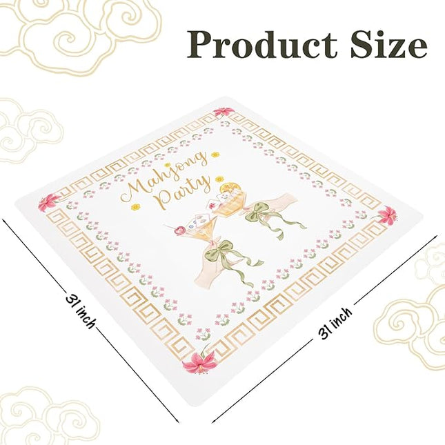 Orange Floral Chinoiserie Mahjong Mat 31 x 31 in, Green Bow Cocktail Mahjong Mat for Table, Non-Slip Noise Reduction Game Table Cover Tablecloth for Card Poker Dominoes Dice and Board Games