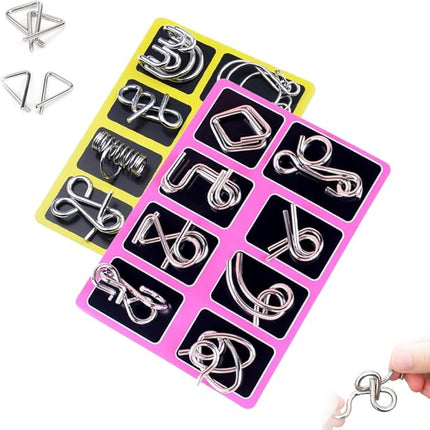 Metal Puzzle Ring, 2025 New IQ Test Brain Teaser Disentanglement Set, Yellow Version Metal Wires Fidget Toy for Kids Adults, Fun Educational Puzzles Brain Teasers for Students Gifts (Yellow+Red)