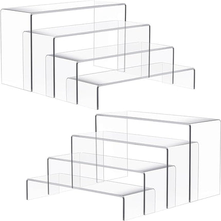 2 Set Large Acrylic Risers, 8 Pcs Rectangular Clear Acrylic Display Stand, Display Risers Shelf for Retail Desktop Shoe Showcase Jewelry Funko Pop Figures
