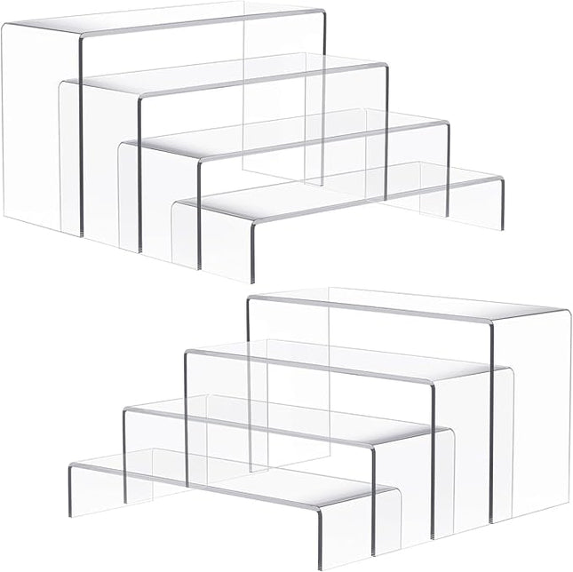 2 Set Large Acrylic Risers, 8 Pcs Rectangular Clear Acrylic Display Stand, Display Risers Shelf for Retail Desktop Shoe Showcase Jewelry Funko Pop Figures